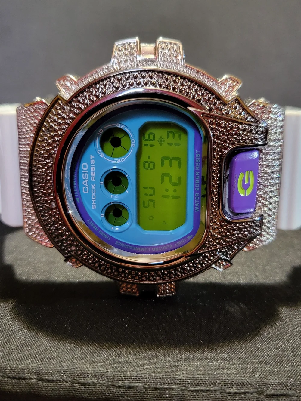 Casio G-Shock DW-6900CS Custom Bezel with White Band and Purple Accent